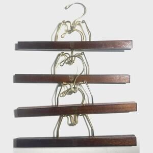 Vtg Lee Rowan 40s gold Wood Clamp Hanger LOT 4 Pant Eagle Bird Crown WORKING EUC